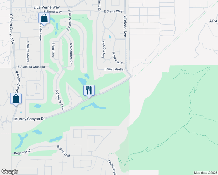 map of restaurants, bars, coffee shops, grocery stores, and more near 1444 East Murray Canyon Drive in Palm Springs