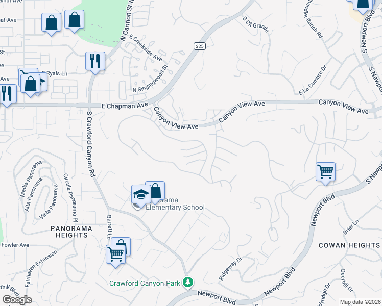map of restaurants, bars, coffee shops, grocery stores, and more near 6207 East Breton Circle in Orange