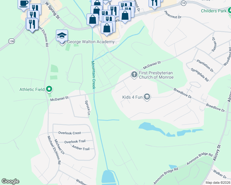 map of restaurants, bars, coffee shops, grocery stores, and more near 919 Horizon Court in Monroe