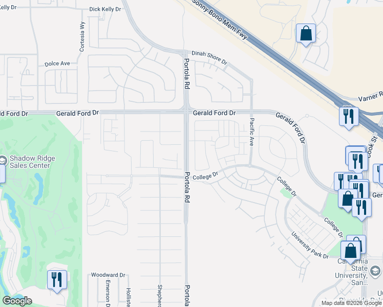 map of restaurants, bars, coffee shops, grocery stores, and more near 35815 McCarthy Street in Palm Desert