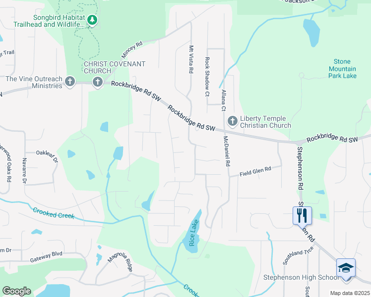 map of restaurants, bars, coffee shops, grocery stores, and more near 6122 Panellus Drive in Stone Mountain