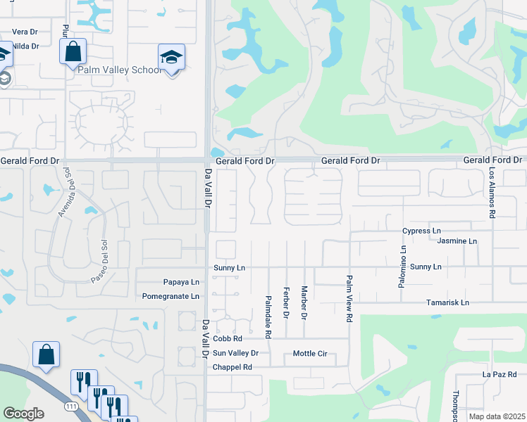map of restaurants, bars, coffee shops, grocery stores, and more near 38 Lincoln Place in Rancho Mirage