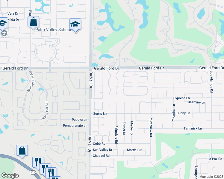 map of restaurants, bars, coffee shops, grocery stores, and more near 38 Lincoln Place in Rancho Mirage