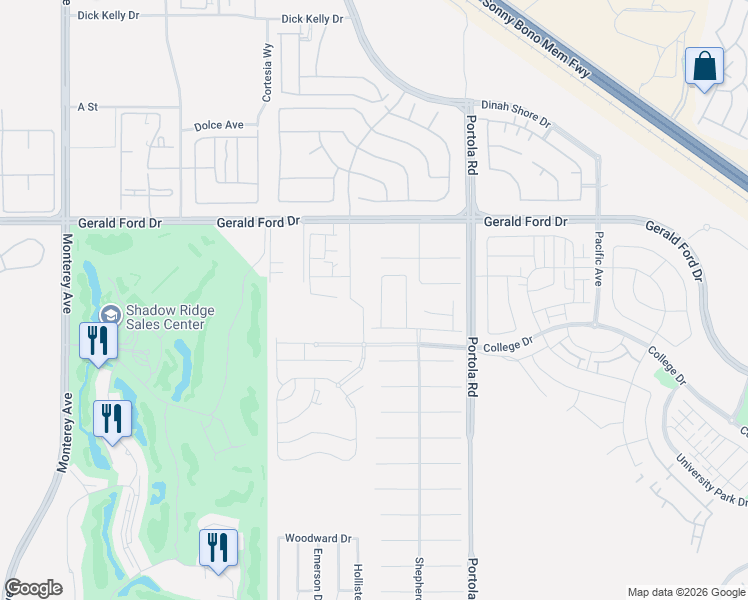 map of restaurants, bars, coffee shops, grocery stores, and more near in Palm Desert