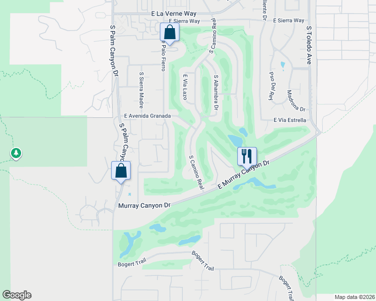 map of restaurants, bars, coffee shops, grocery stores, and more near 2623 South Camino Real in Palm Springs