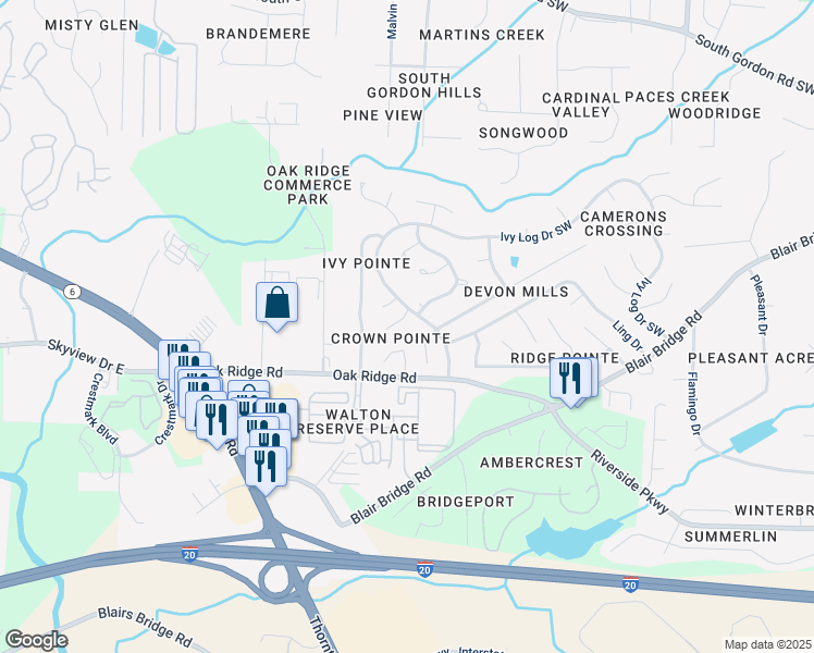 map of restaurants, bars, coffee shops, grocery stores, and more near 6817 Panda Drive in Austell