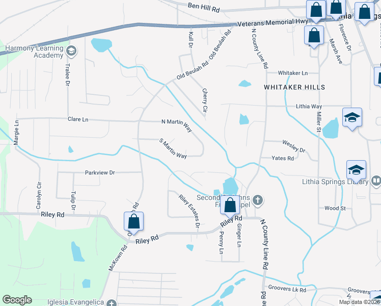 map of restaurants, bars, coffee shops, grocery stores, and more near 3940 South Martin Way in Lithia Springs