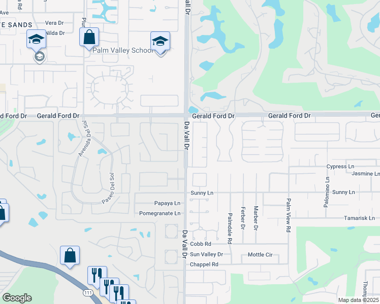 map of restaurants, bars, coffee shops, grocery stores, and more near 11 Mission Palms Drive West in Rancho Mirage