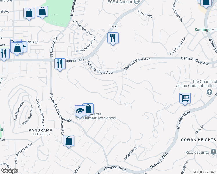 map of restaurants, bars, coffee shops, grocery stores, and more near 6207 East Breton Circle in Orange