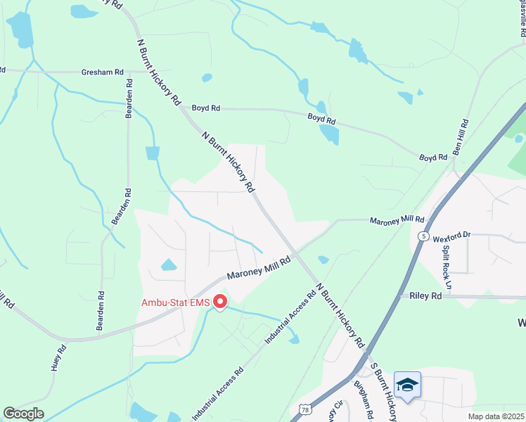 map of restaurants, bars, coffee shops, grocery stores, and more near North Burnt Hickory Road in Douglasville