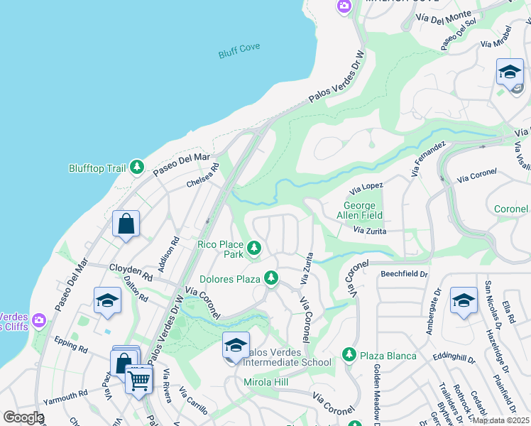 map of restaurants, bars, coffee shops, grocery stores, and more near 1544 Espinosa Circle in Palos Verdes Estates