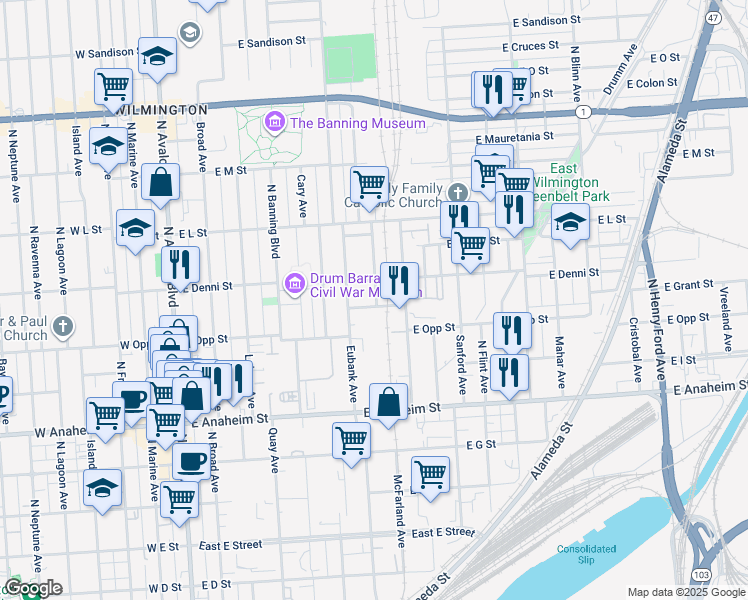 map of restaurants, bars, coffee shops, grocery stores, and more near 1047 Hyatt Avenue in Los Angeles