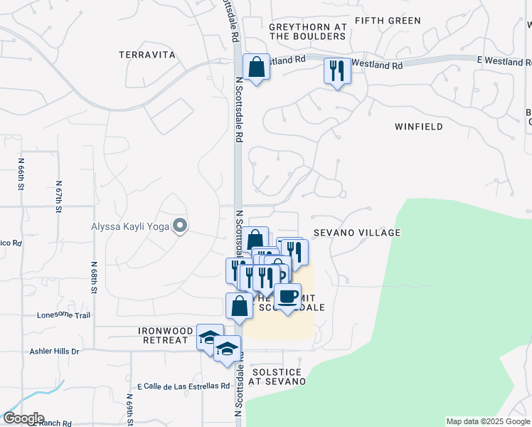 map of restaurants, bars, coffee shops, grocery stores, and more near 7252 East Camino Rayo De Luz in Scottsdale