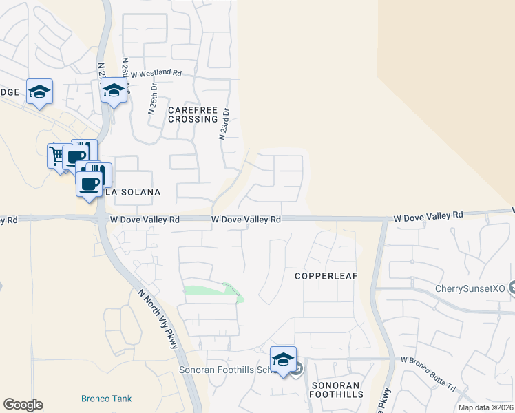 map of restaurants, bars, coffee shops, grocery stores, and more near 2213 West Apache Rain Road in Phoenix