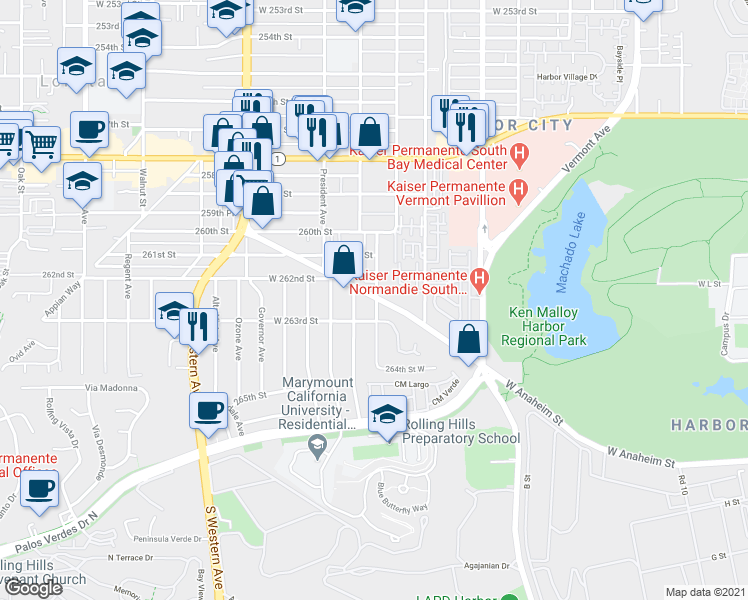 map of restaurants, bars, coffee shops, grocery stores, and more near 1500 West Anaheim Street in Los Angeles
