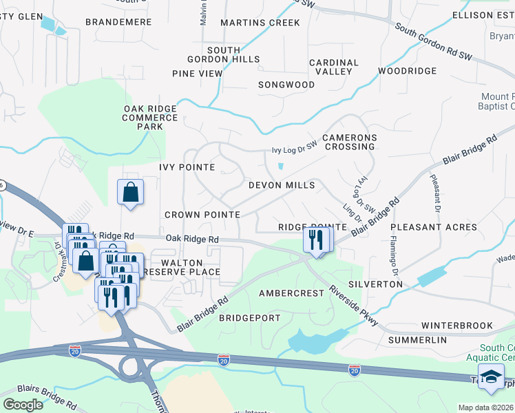 map of restaurants, bars, coffee shops, grocery stores, and more near 1389 Ling Drive in Austell