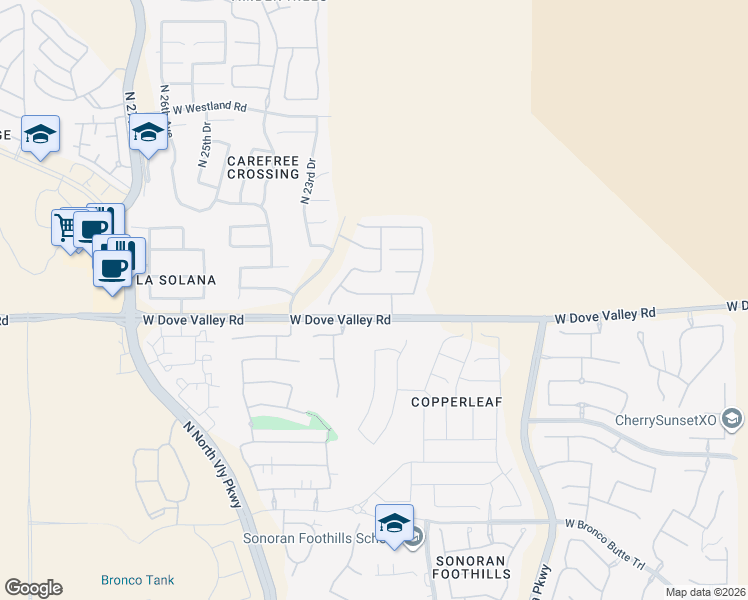 map of restaurants, bars, coffee shops, grocery stores, and more near 2213 West Apache Rain Road in Phoenix