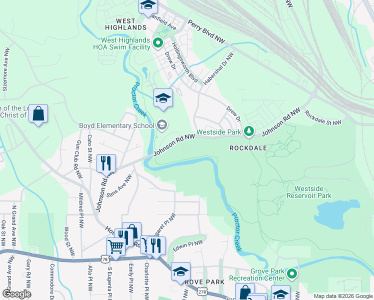 map of restaurants, bars, coffee shops, grocery stores, and more near 1818 Brooks Path in Atlanta