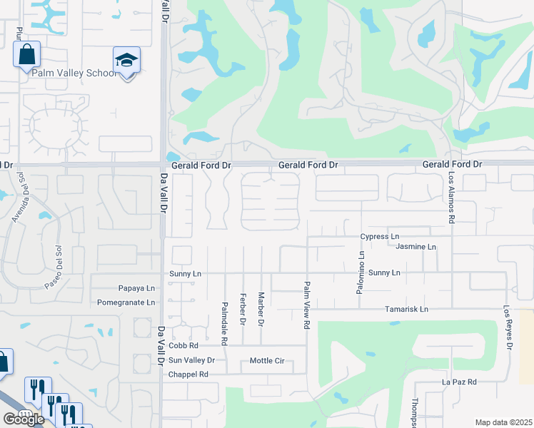 map of restaurants, bars, coffee shops, grocery stores, and more near 172 Madrid Street in Rancho Mirage