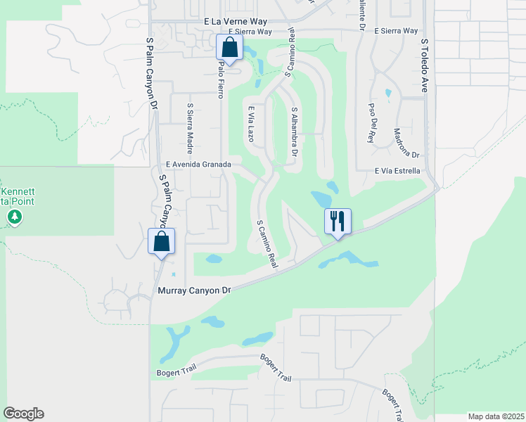 map of restaurants, bars, coffee shops, grocery stores, and more near 2622 South Camino Real in Palm Springs