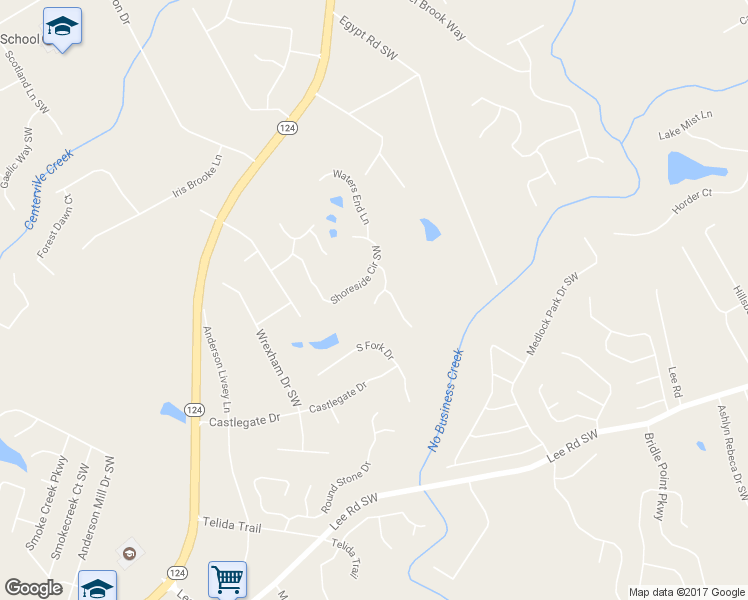 map of restaurants, bars, coffee shops, grocery stores, and more near 4279 Ridgeside Terrace in Snellville