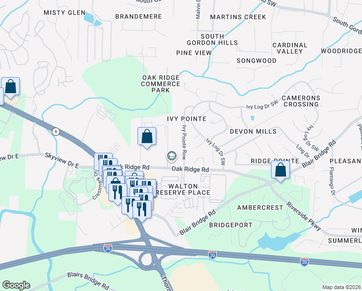 map of restaurants, bars, coffee shops, grocery stores, and more near 7035 Ivy Pointe Row in Austell