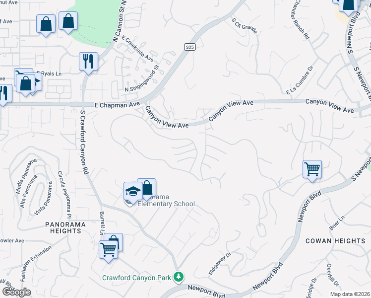 map of restaurants, bars, coffee shops, grocery stores, and more near 6149 East Breton Circle in Orange