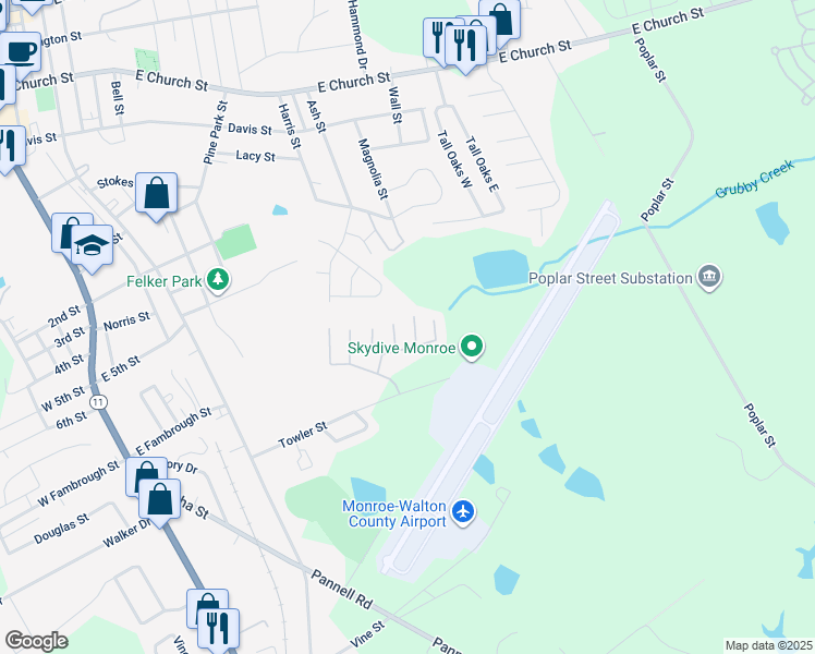 map of restaurants, bars, coffee shops, grocery stores, and more near 833 Store House Court in Monroe