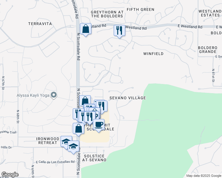 map of restaurants, bars, coffee shops, grocery stores, and more near 7422 East Camino Rayo De Luz in Scottsdale