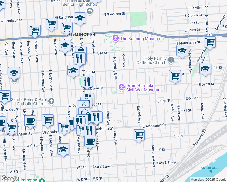 map of restaurants, bars, coffee shops, grocery stores, and more near 1047 North Banning Boulevard in Los Angeles