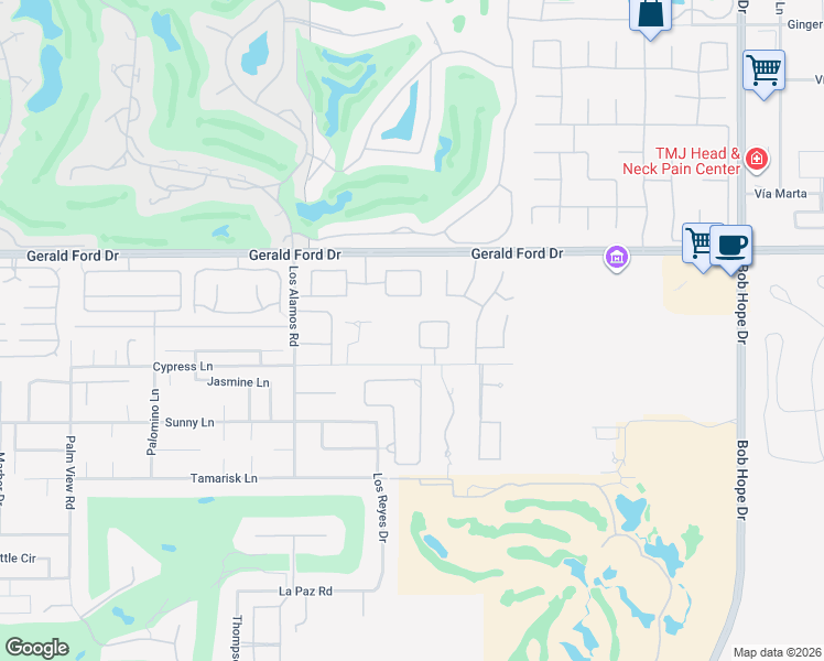 map of restaurants, bars, coffee shops, grocery stores, and more near 7 Spyglass Circle in Rancho Mirage