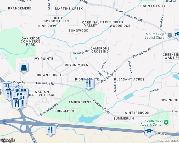 map of restaurants, bars, coffee shops, grocery stores, and more near 7031 Grinder Drive in Austell