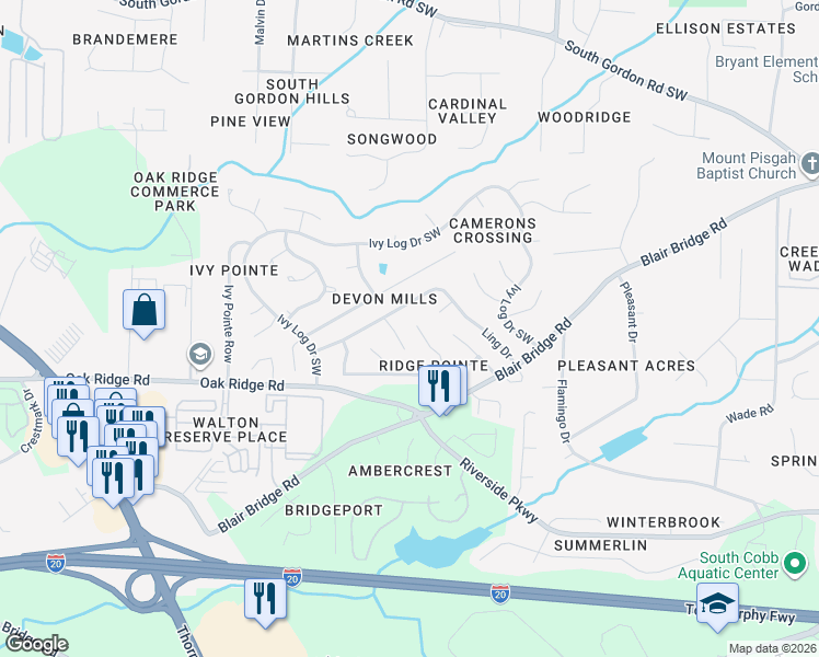 map of restaurants, bars, coffee shops, grocery stores, and more near 7065 Grinder Court in Austell