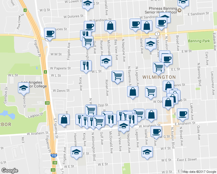 map of restaurants, bars, coffee shops, grocery stores, and more near 807 West Denni Street in Los Angeles