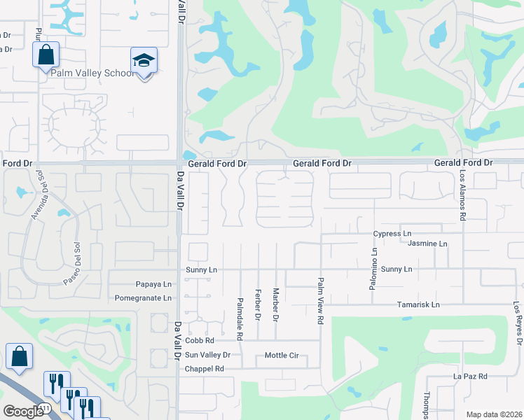 map of restaurants, bars, coffee shops, grocery stores, and more near 201 International Boulevard in Rancho Mirage