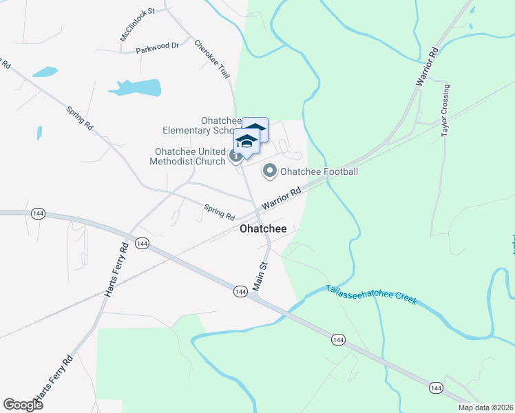 map of restaurants, bars, coffee shops, grocery stores, and more near 300 Main Street in Ohatchee
