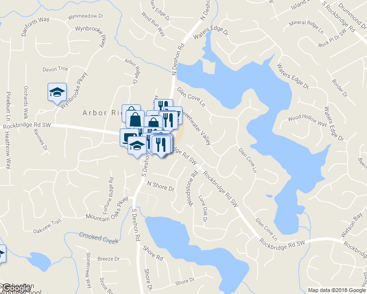map of restaurants, bars, coffee shops, grocery stores, and more near 7185 Lake Crossing in Stone Mountain