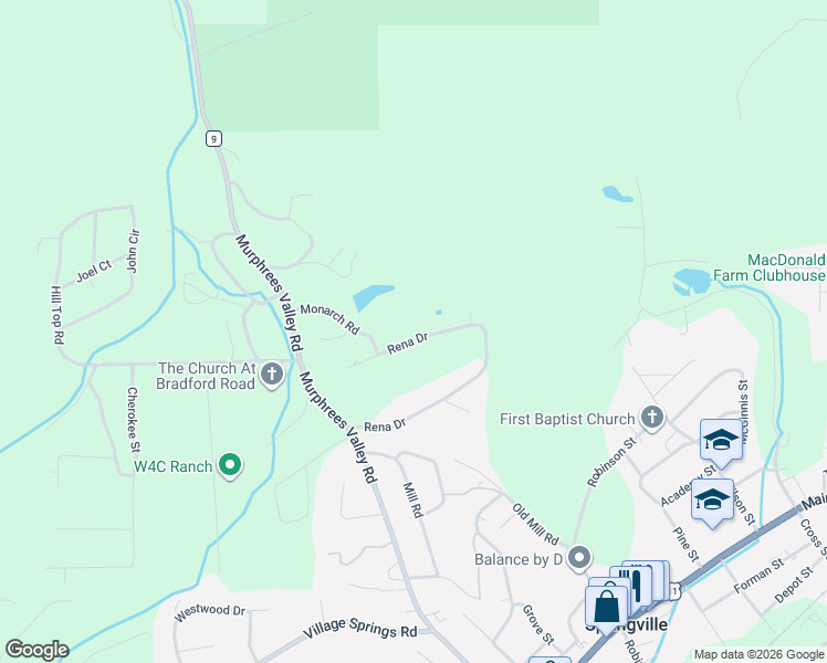 map of restaurants, bars, coffee shops, grocery stores, and more near 574 Rena Drive in Springville