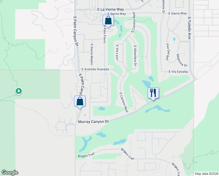 map of restaurants, bars, coffee shops, grocery stores, and more near 2622 South Calle Palo Fierro in Palm Springs