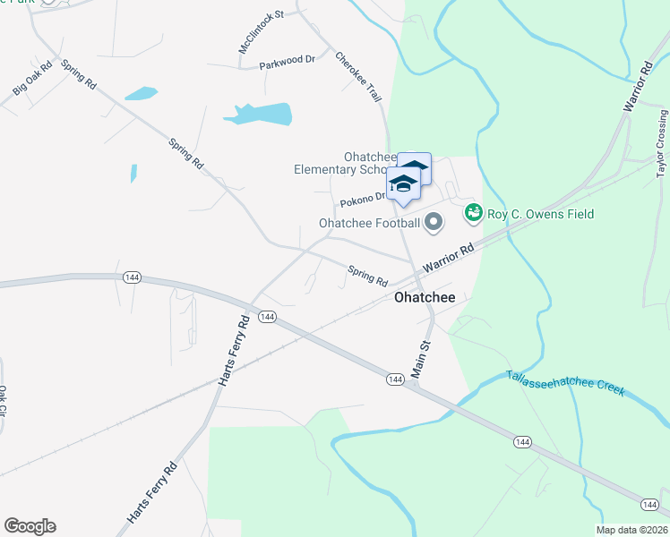 map of restaurants, bars, coffee shops, grocery stores, and more near 2146 Spring Road in Ohatchee