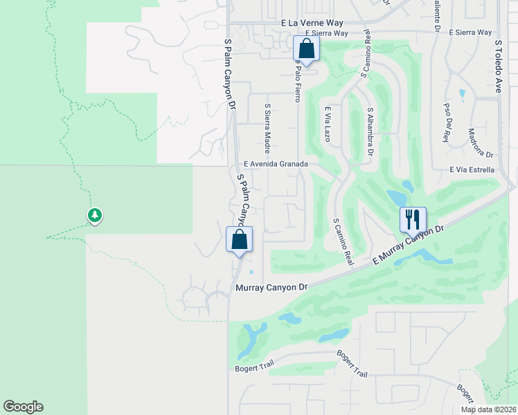 map of restaurants, bars, coffee shops, grocery stores, and more near 2600 South Palm Canyon Drive in Palm Springs