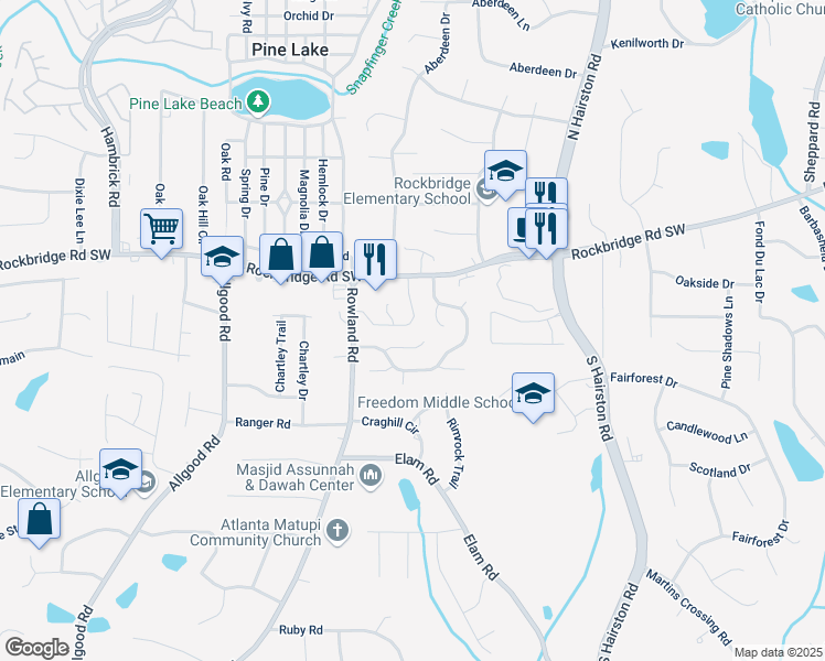 map of restaurants, bars, coffee shops, grocery stores, and more near 458 Prince of Wales in Stone Mountain