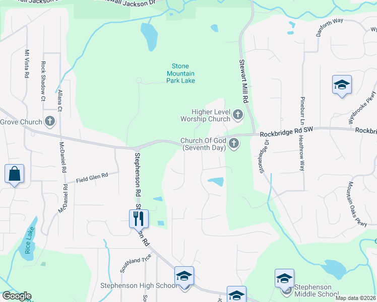 map of restaurants, bars, coffee shops, grocery stores, and more near 468 Lynn Valley Way in Stone Mountain