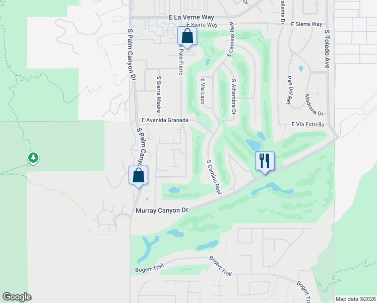 map of restaurants, bars, coffee shops, grocery stores, and more near 2622 South Calle Palo Fierro in Palm Springs