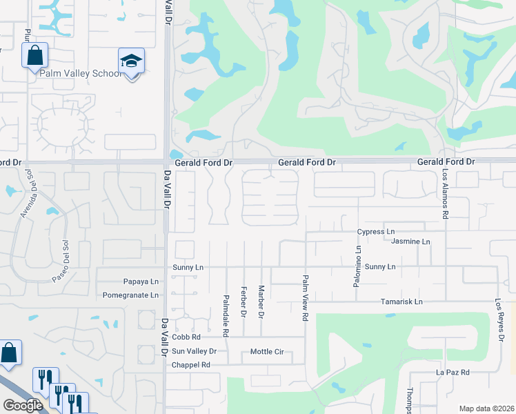 map of restaurants, bars, coffee shops, grocery stores, and more near 172 Madrid Street in Rancho Mirage