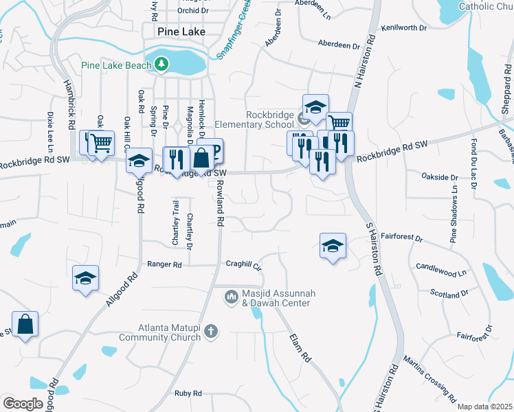 map of restaurants, bars, coffee shops, grocery stores, and more near 458 Prince of Wales in Stone Mountain