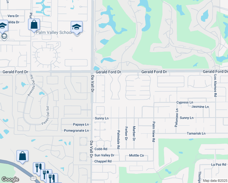 map of restaurants, bars, coffee shops, grocery stores, and more near 44 Lincoln Place in Rancho Mirage