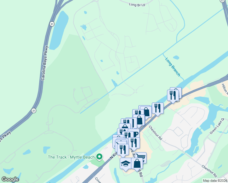map of restaurants, bars, coffee shops, grocery stores, and more near Water Tower Road in Longs
