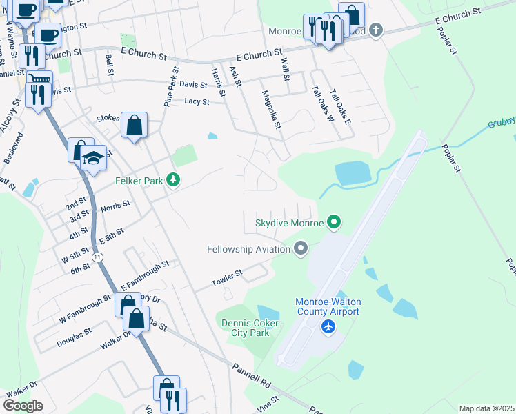 map of restaurants, bars, coffee shops, grocery stores, and more near 642 Mill Stone Bluff in Monroe
