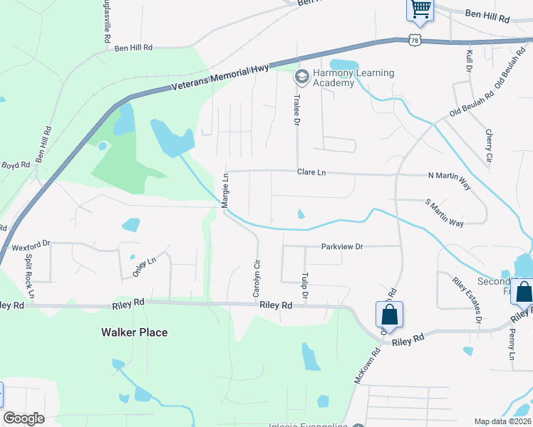 map of restaurants, bars, coffee shops, grocery stores, and more near 7015 Shannon Drive in Lithia Springs